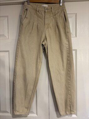 River Island High-Waisted Pleated Mom Jean Tapered Leg Khaki Color US Size 4
